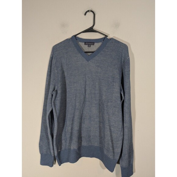 Andean Mens Blue Baby Alpaca V-neck Sweater Sz M Grandpa Preppy Academia Classic - Picture 1 of 7
